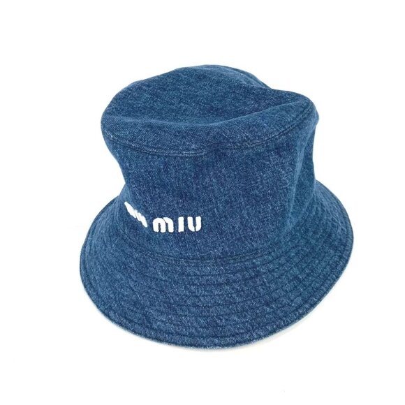 MIUMIU 5HC196 Denim logo hat bucket hat bob hat cotton blue/White main image 10